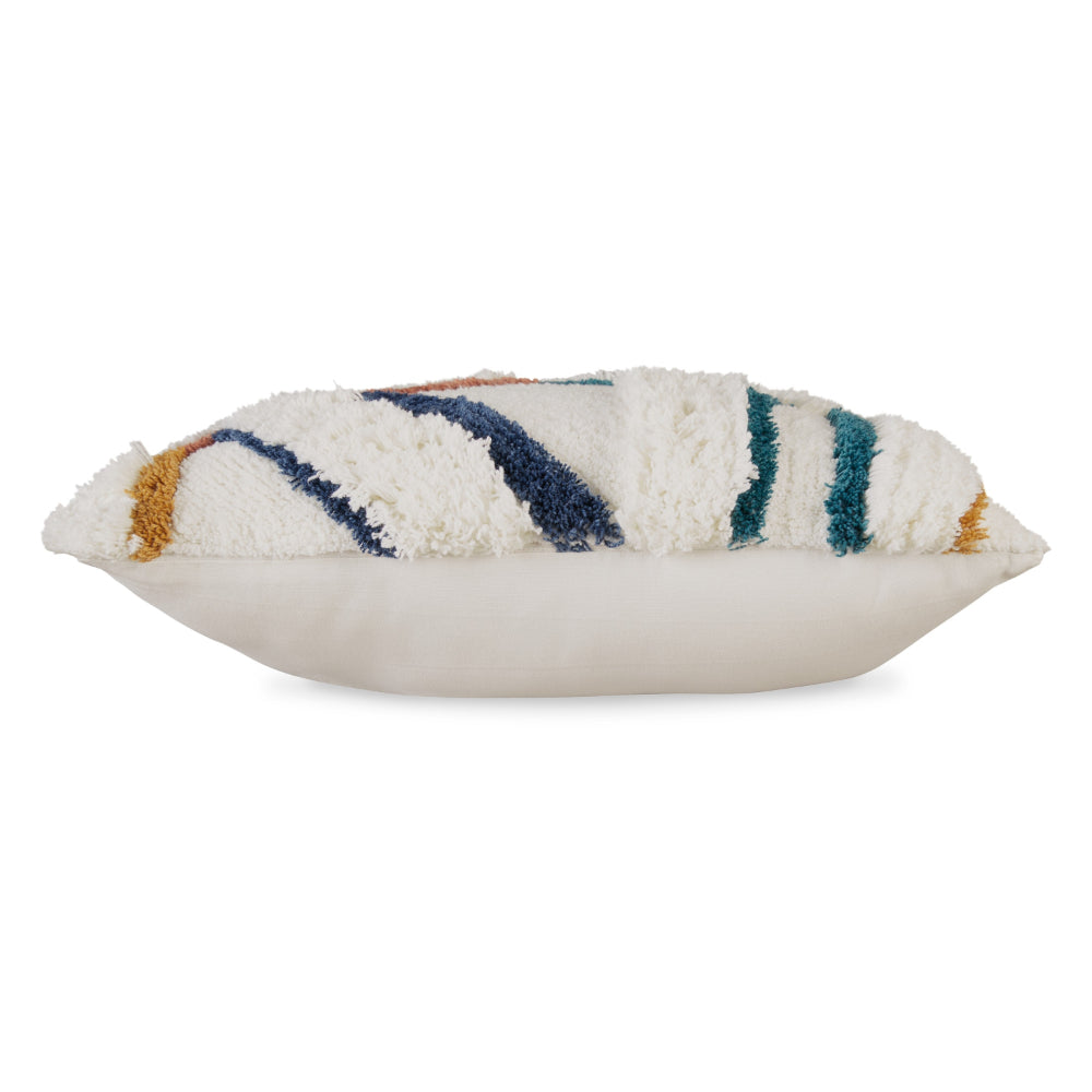 Benjara Throw Pillow Set of 4, 20 Inch, Whimsical Design, Boho Style, White, Blue