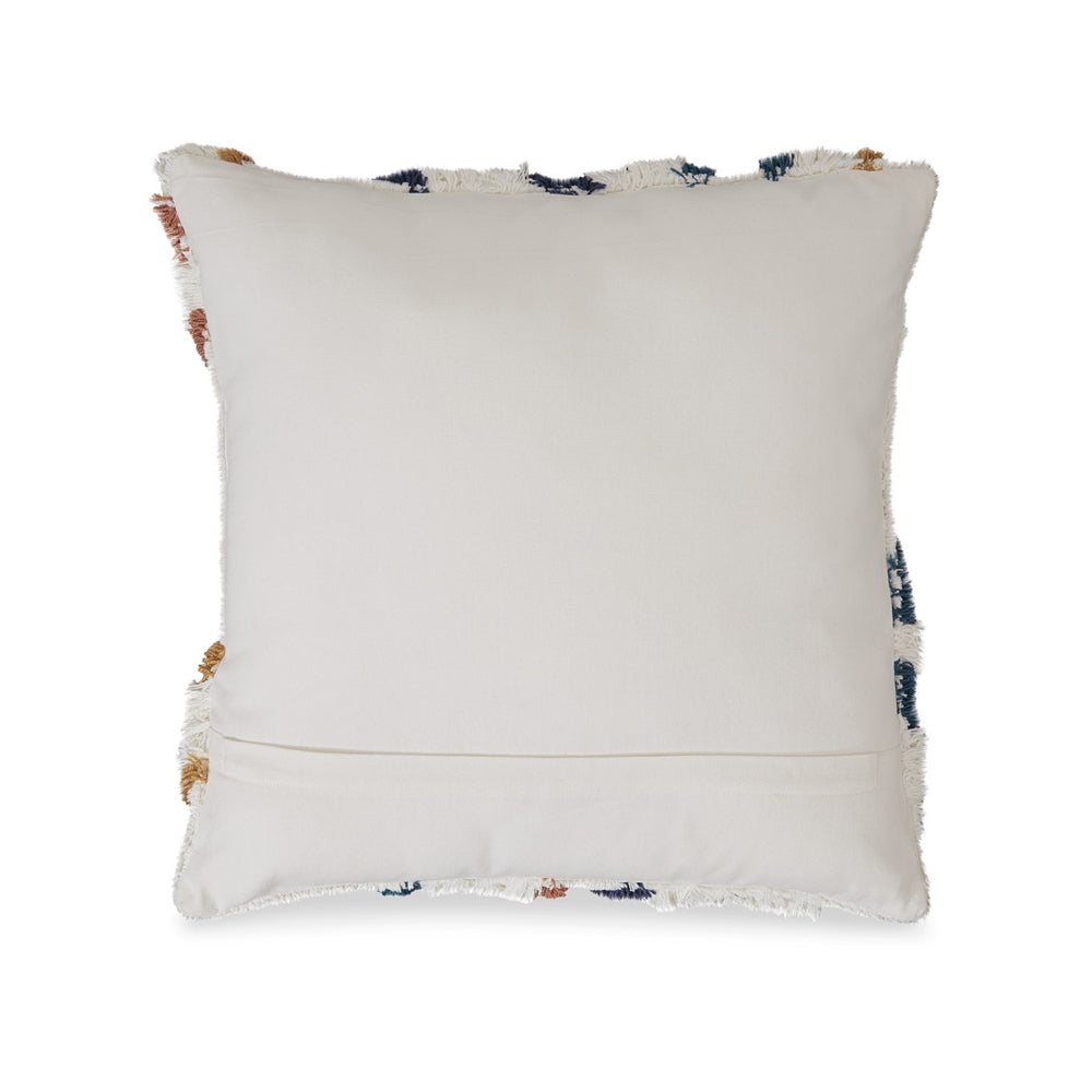 Benjara Throw Pillow Set of 4, 20 Inch, Whimsical Design, Boho Style, White, Blue