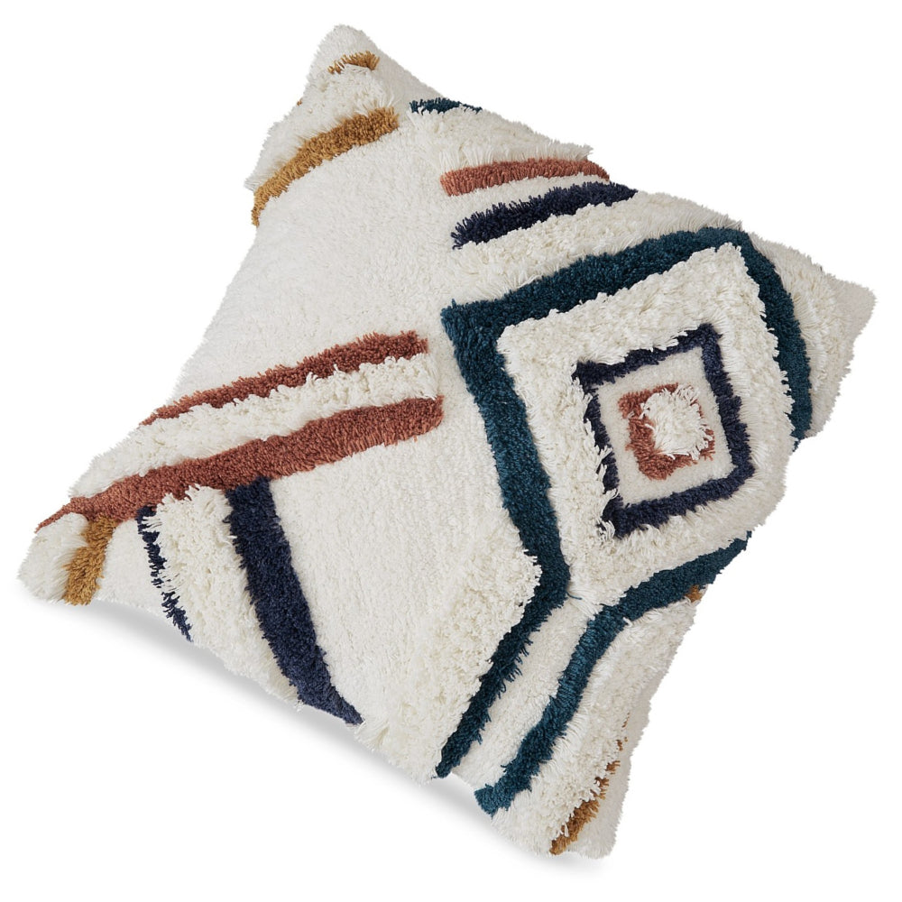 Benjara Throw Pillow Set of 4, 20 Inch, Whimsical Design, Boho Style, White, Blue