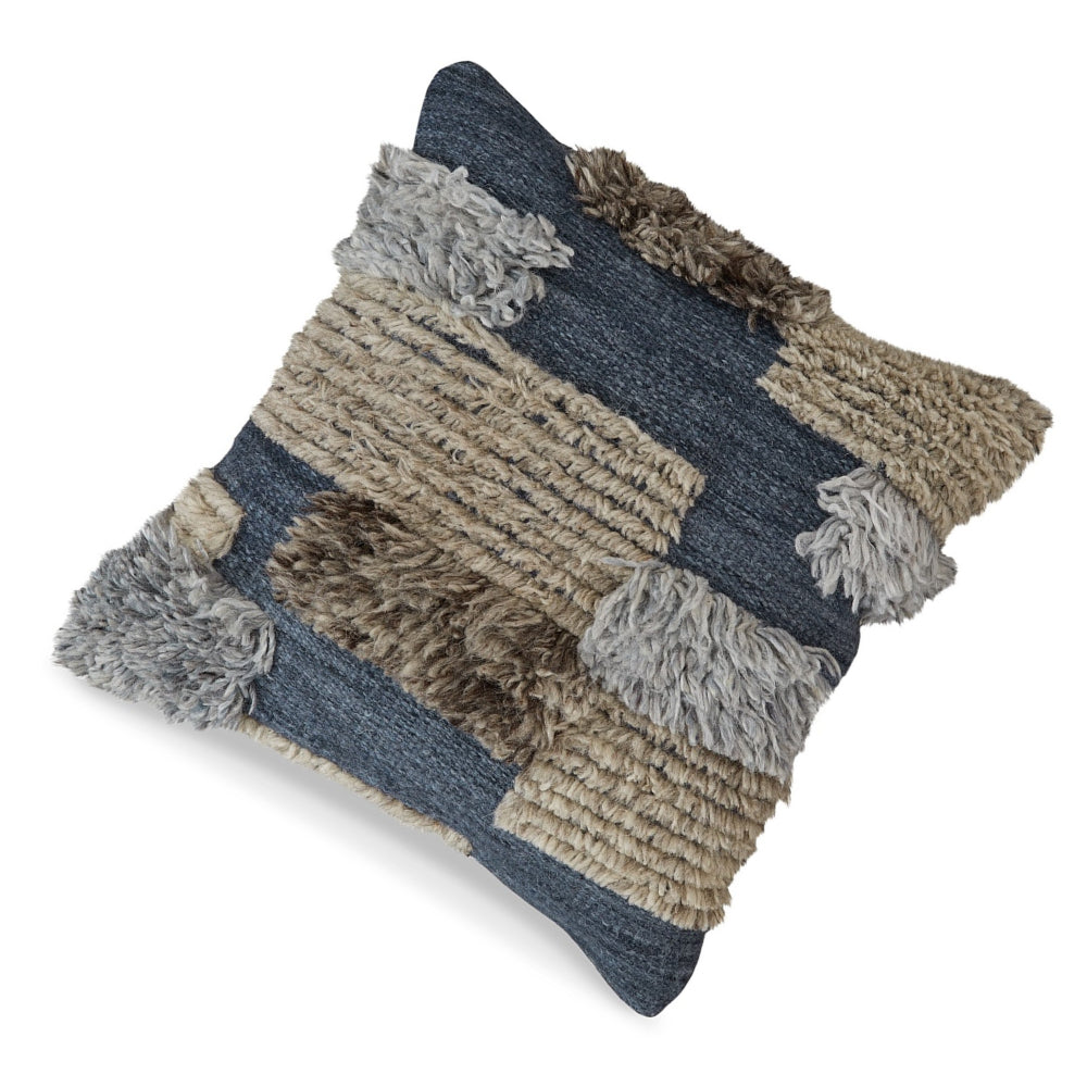 Benjara Throw Pillow Set of 4, 20 Inch, Cotton, Knotted Stripes, Patchwork, Blue