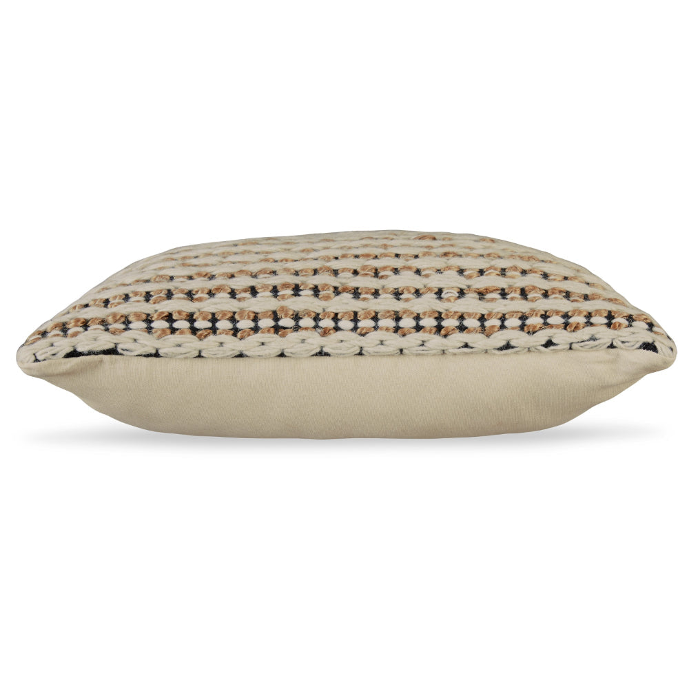 Benjara Throw Pillow Set of 4, 20 Inch, Cotton, Woven Striped Design, Beige, Black