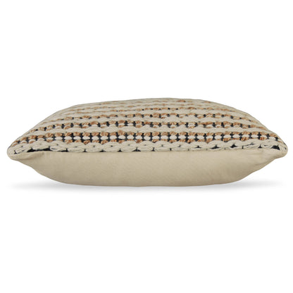 Benjara Throw Pillow Set of 4, 20 Inch, Cotton, Woven Striped Design, Beige, Black