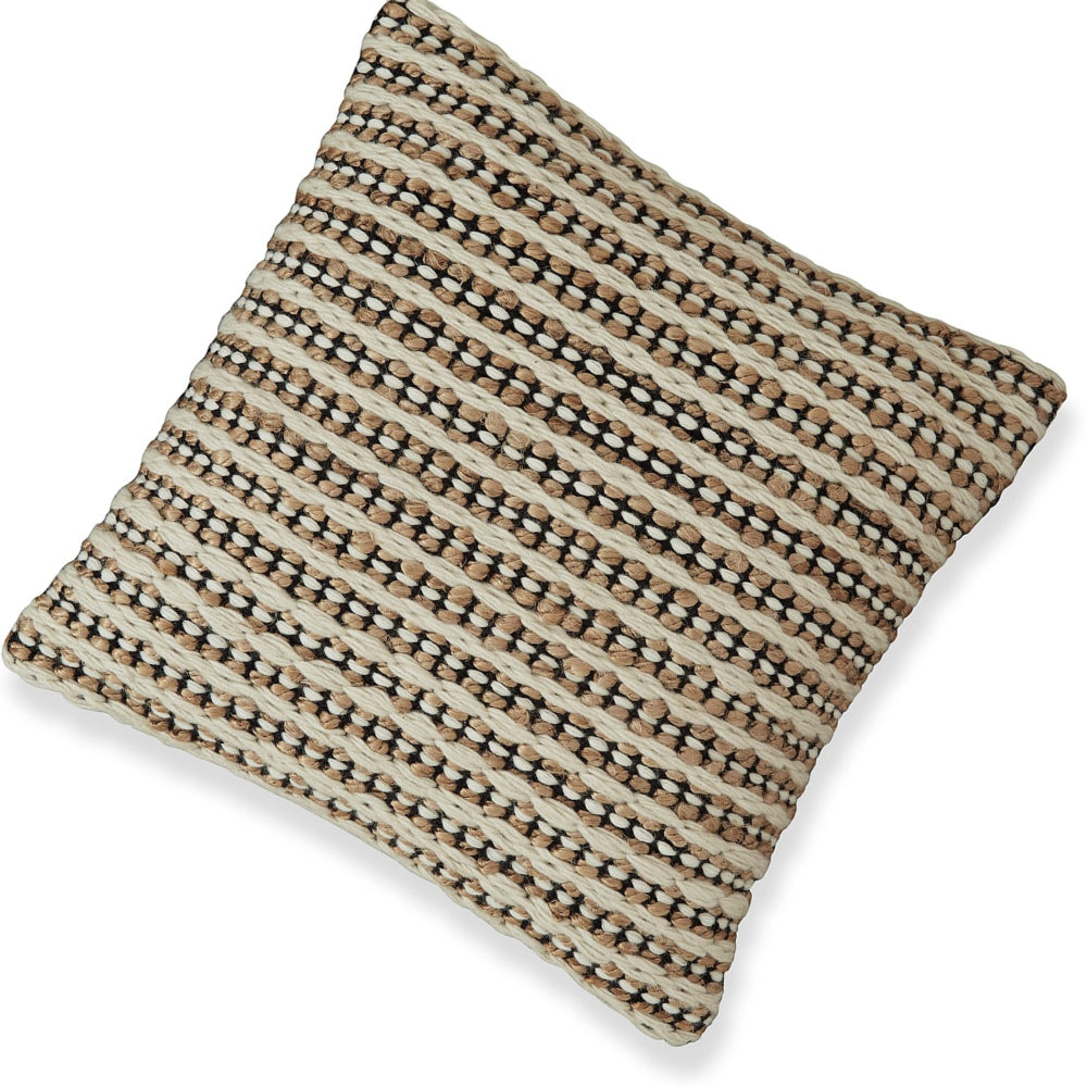 Benjara Throw Pillow Set of 4, 20 Inch, Cotton, Woven Striped Design, Beige, Black