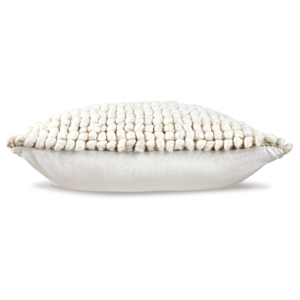 Benjara Throw Pillow Set of 4, 20 Inch, Modern Looped Design, Soft White Cotton