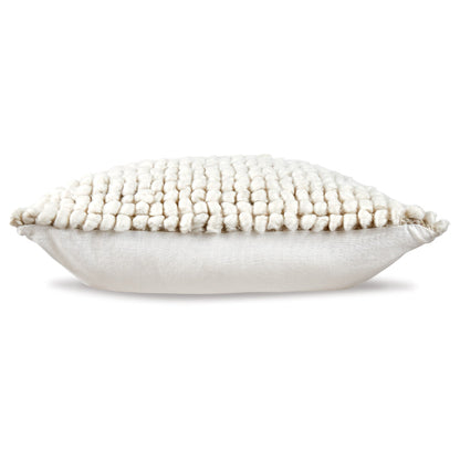 Benjara Throw Pillow Set of 4, 20 Inch, Modern Looped Design, Soft White Cotton