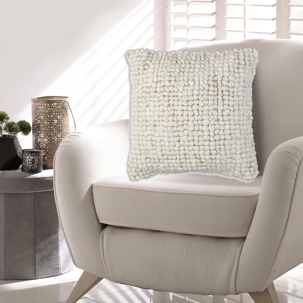 Benjara Throw Pillow Set of 4, 20 Inch, Modern Looped Design, Soft White Cotton