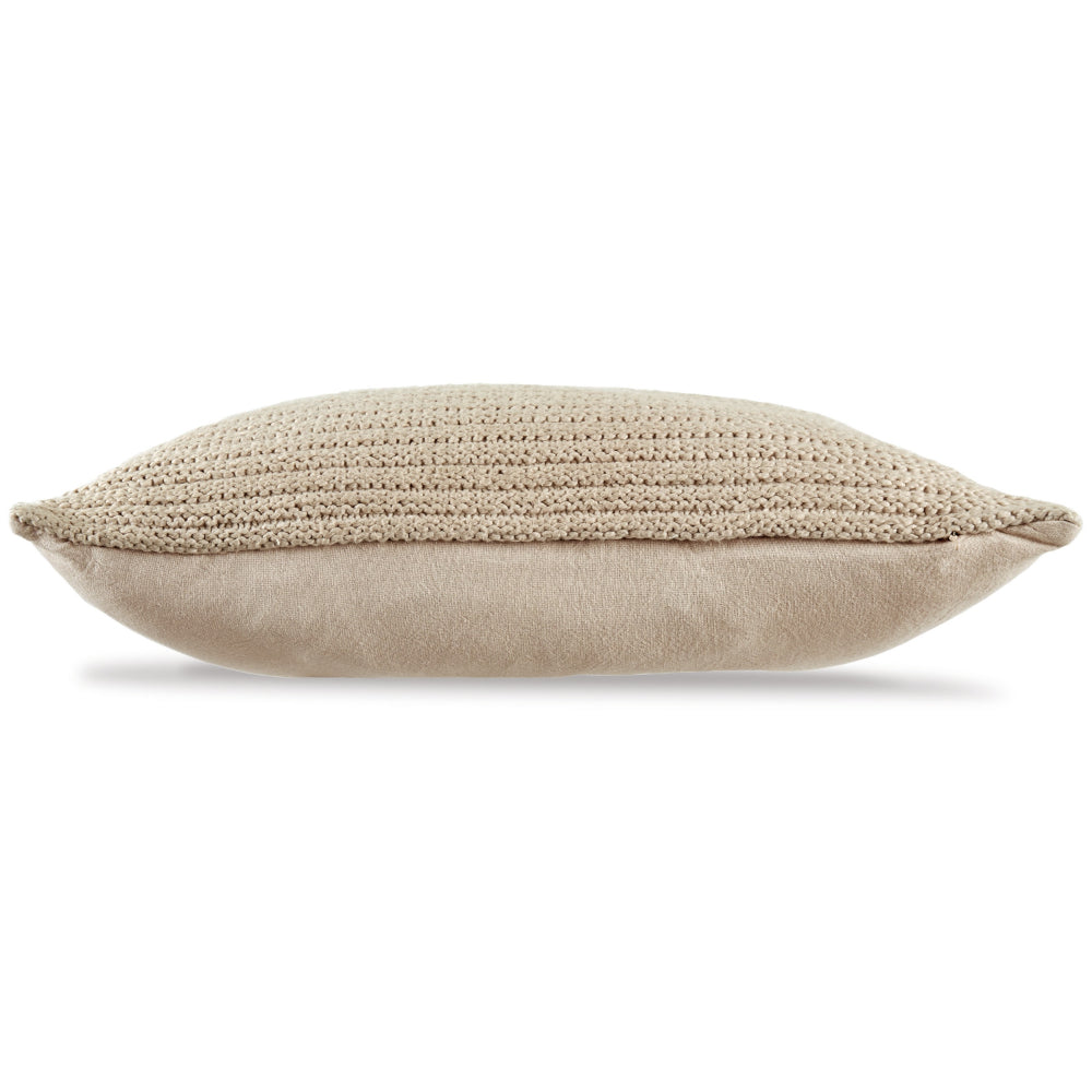 Benjara Lumbar Throw Pillow Set of 4, 14 x 22, Polyfill Textured Light Brown Cotton