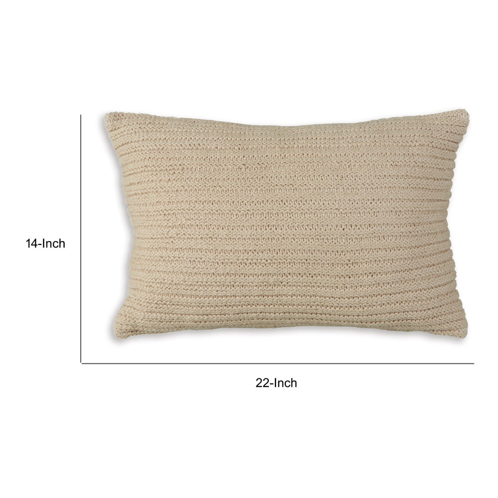 Benjara Lumbar Throw Pillow Set of 4, 14 x 22, Polyfill Textured Light Brown Cotton