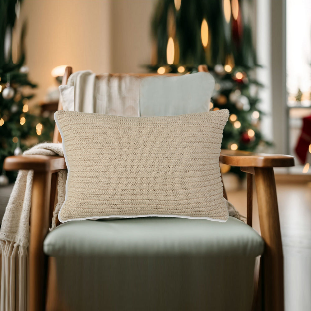 Benjara Lumbar Throw Pillow Set of 4, 14 x 22, Polyfill Textured Light Brown Cotton