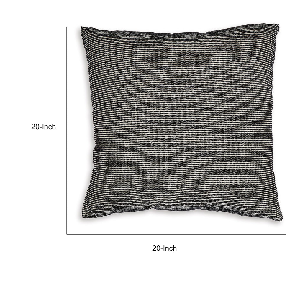 Benjara Throw Pillow Set of 4, 20 Inch, Cotton, Black White Stripes, Straight Edge