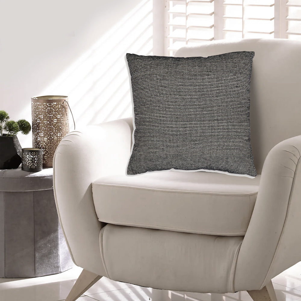 Benjara Throw Pillow Set of 4, 20 Inch, Cotton, Black White Stripes, Straight Edge
