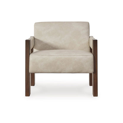 Benjara Live Accent Chair, Cushioned Seat, White Faux Leather, Espresso Brown Wood