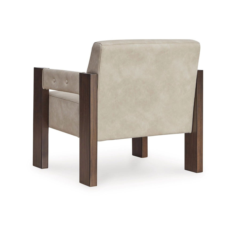 Benjara Live Accent Chair, Cushioned Seat, White Faux Leather, Espresso Brown Wood