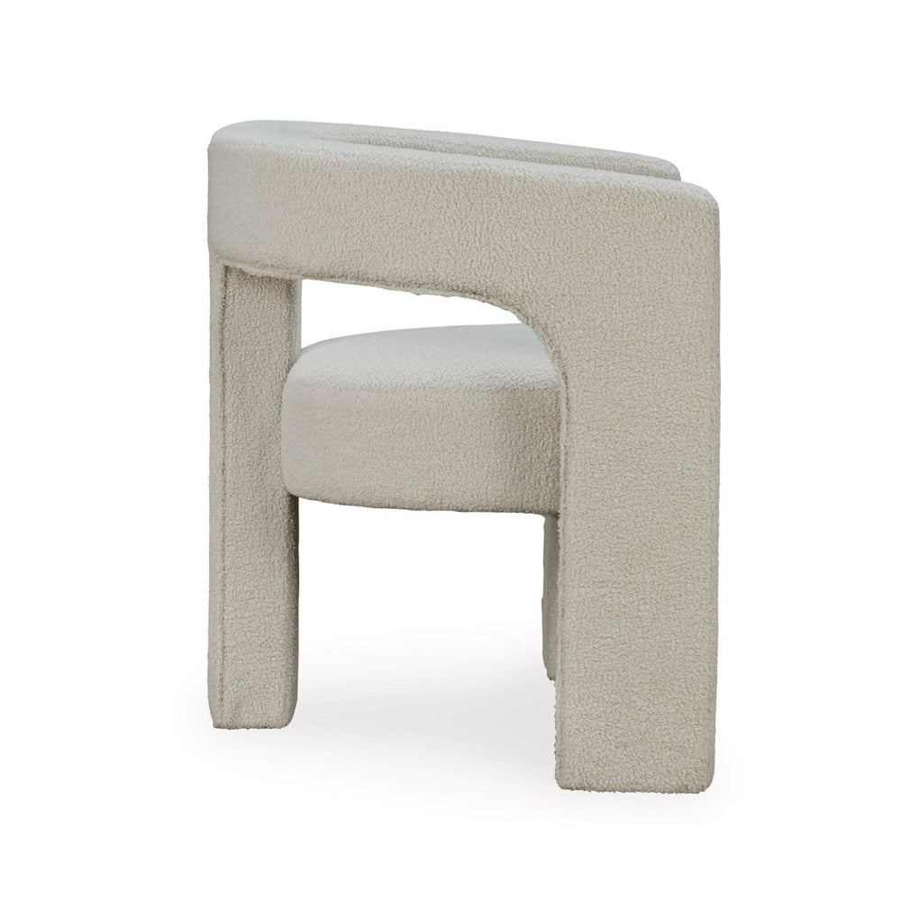 Benjara Sovi Accent Chair, Cushioned Seating, Barrel Back with Cutout Design, Ivory