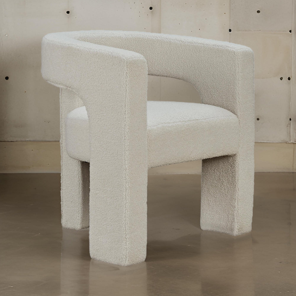 Benjara Sovi Accent Chair, Cushioned Seating, Barrel Back with Cutout Design, Ivory
