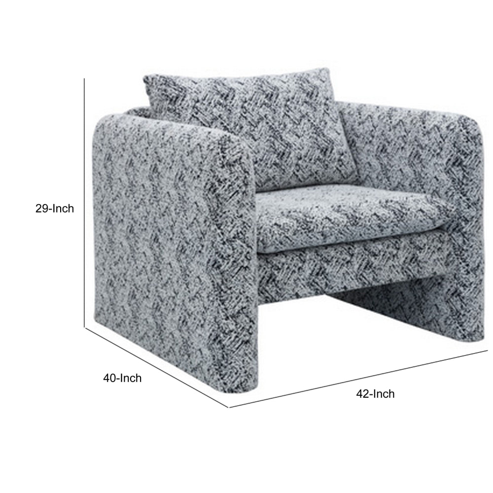 Benjara Accent Chair, Geometric Pattern Cushioned Seat, Shelter Arms, White Black