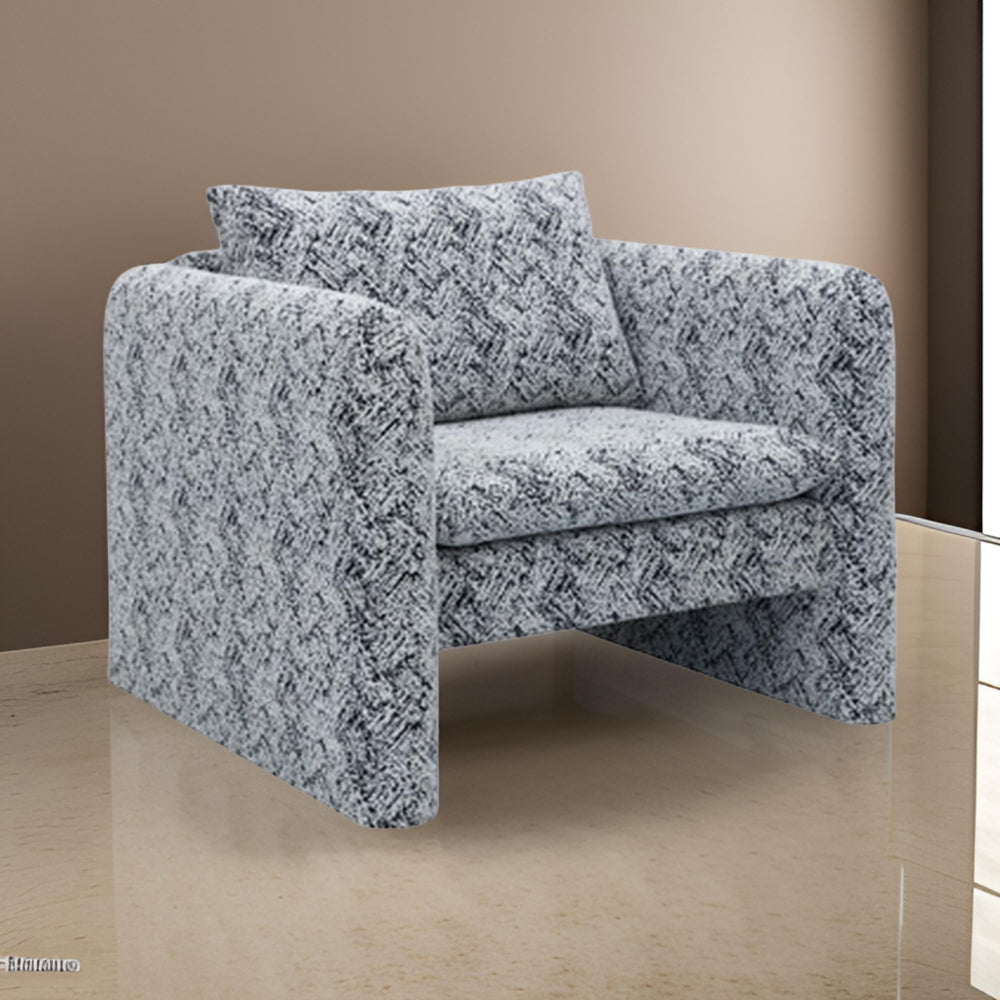 Benjara Accent Chair, Geometric Pattern Cushioned Seat, Shelter Arms, White Black
