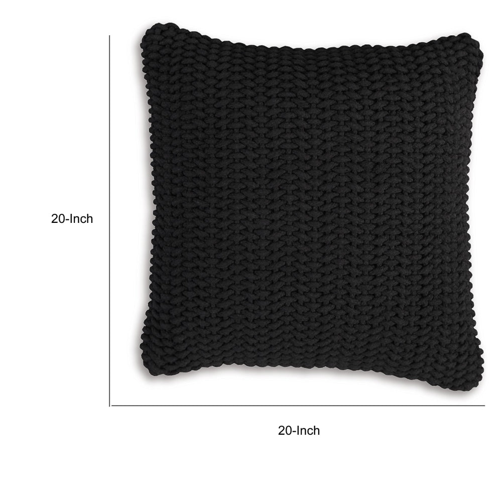 Benjara Accent Throw Pillow Set of 4, 20 Inch Square, Handwoven Black Cotton