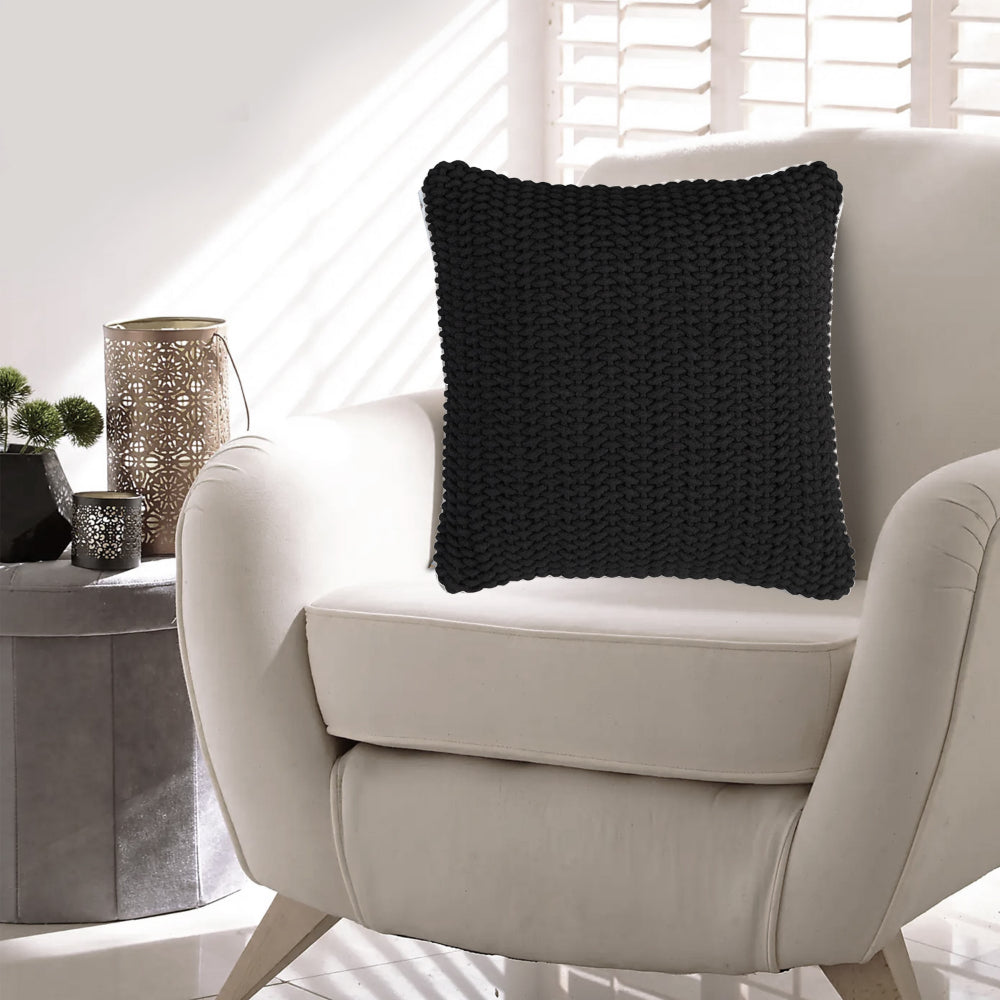 Benjara Accent Throw Pillow Set of 4, 20 Inch Square, Handwoven Black Cotton