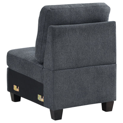 Benjara Seh Armless Modular Sofa Chair with Plush Cushions, Soft Dark Gray Fabric