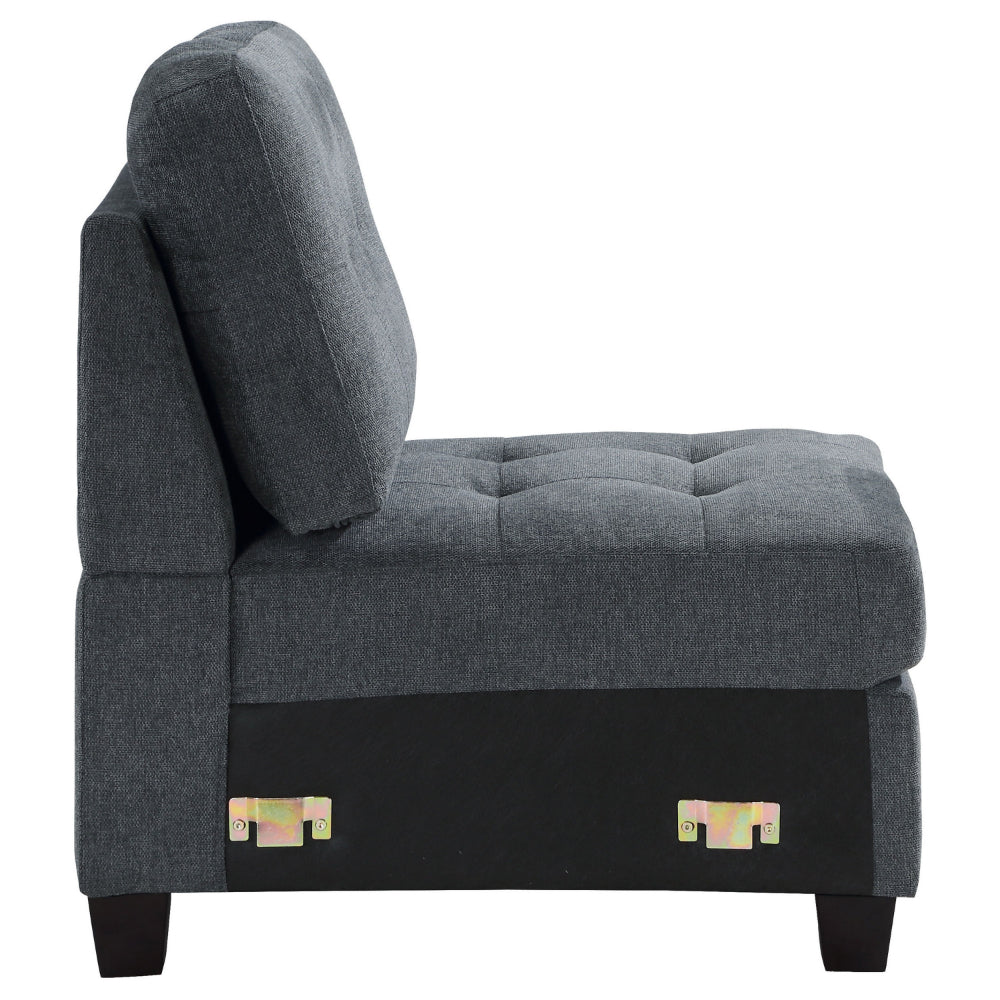 Benjara Seh Armless Modular Sofa Chair with Plush Cushions, Soft Dark Gray Fabric