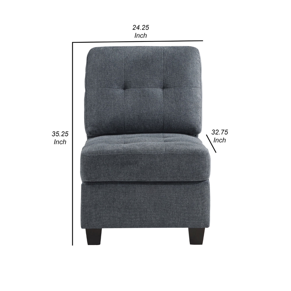 Benjara Seh Armless Modular Sofa Chair with Plush Cushions, Soft Dark Gray Fabric
