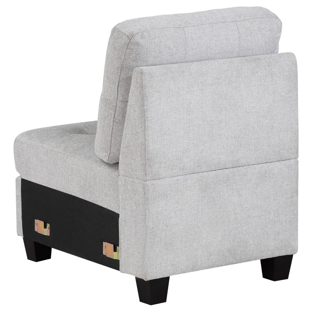 Benjara Seh Armless Modular Sofa Chair with Plush Cushions, Soft Light Gray Fabric