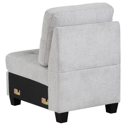 Benjara Seh Armless Modular Sofa Chair with Plush Cushions, Soft Light Gray Fabric