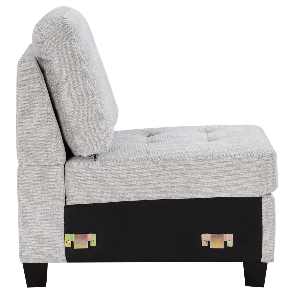 Benjara Seh Armless Modular Sofa Chair with Plush Cushions, Soft Light Gray Fabric