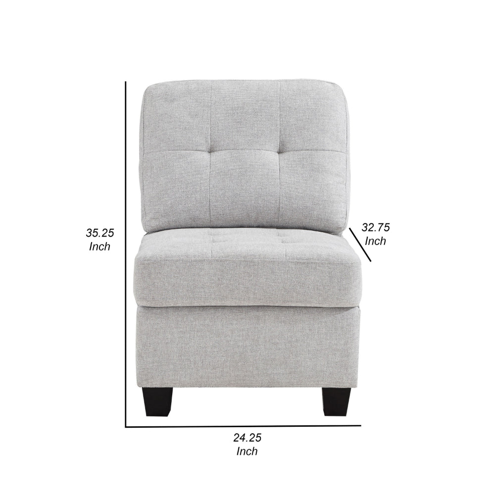 Benjara Seh Armless Modular Sofa Chair with Plush Cushions, Soft Light Gray Fabric