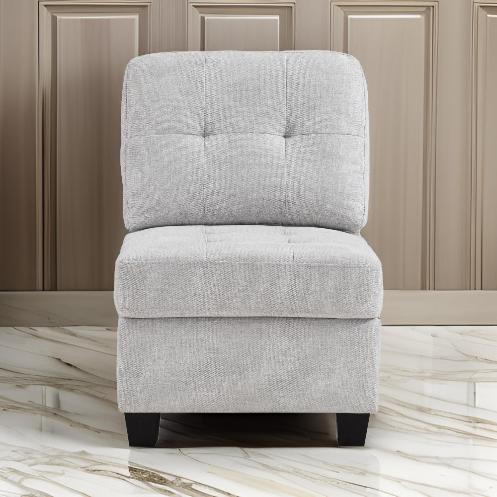 Benjara Seh Armless Modular Sofa Chair with Plush Cushions, Soft Light Gray Fabric