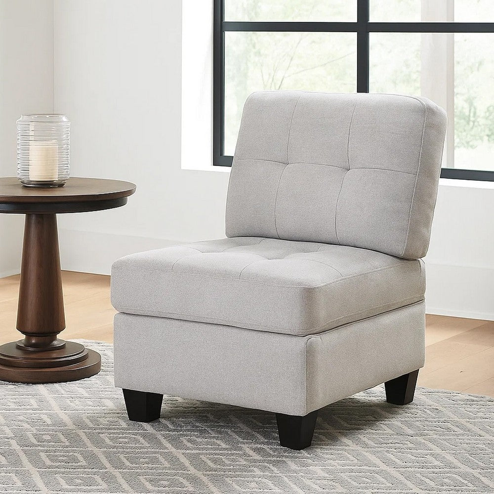 Benjara Seh Armless Modular Sofa Chair with Plush Cushions, Soft Light Gray Fabric