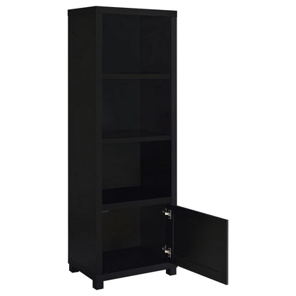Benjara Janice Media Tower Bookcase, 3 Shelves, 1 Storage Cabinet, Black Finish
