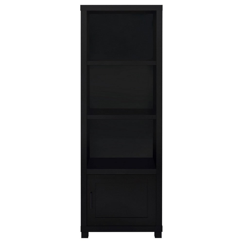 Benjara Janice Media Tower Bookcase, 3 Shelves, 1 Storage Cabinet, Black Finish