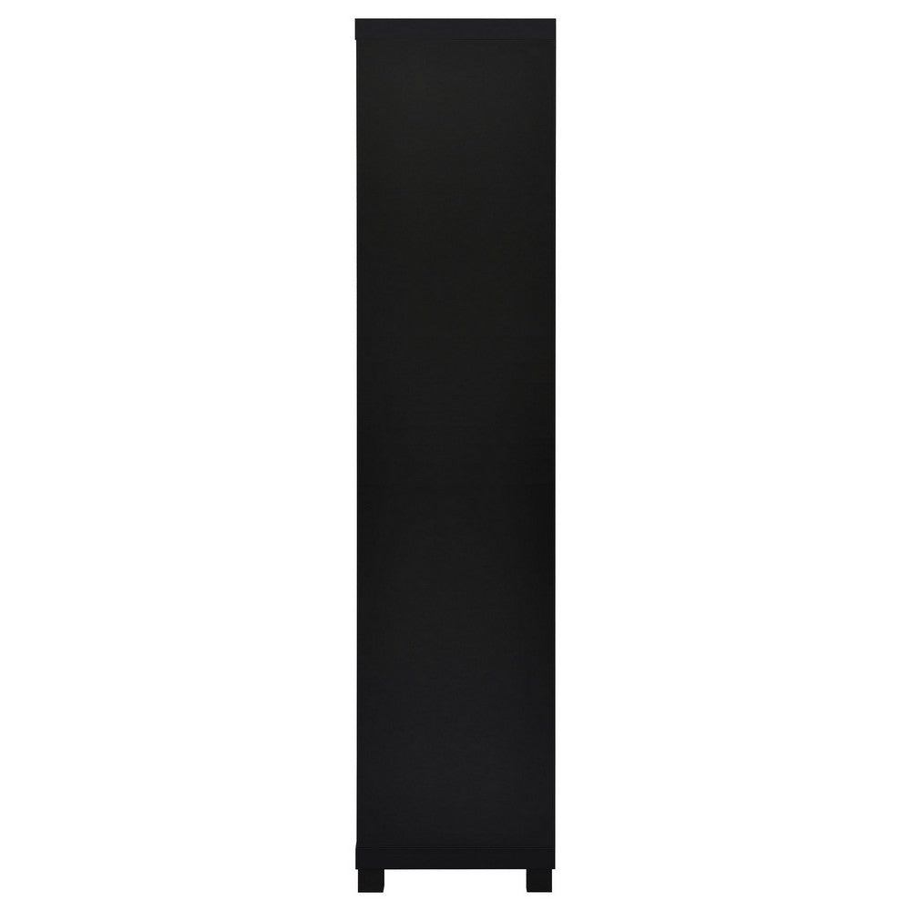 Benjara Janice Media Tower Bookcase, 3 Shelves, 1 Storage Cabinet, Black Finish