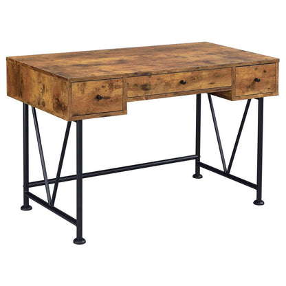 Benjara 2 Piece Writing Desk with Bookshelf Unit, Rustic Brown, Black Metal Frame