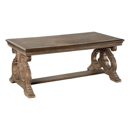 Benjara Gia Coffee Table, 52 Inch Rectangular Top, Carved Details, Brown Solid Wood