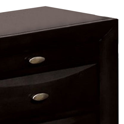 Benjara Simo Nightstand, Spacious Top, Metal Knobs, 3 Drawers, Black Solid Wood