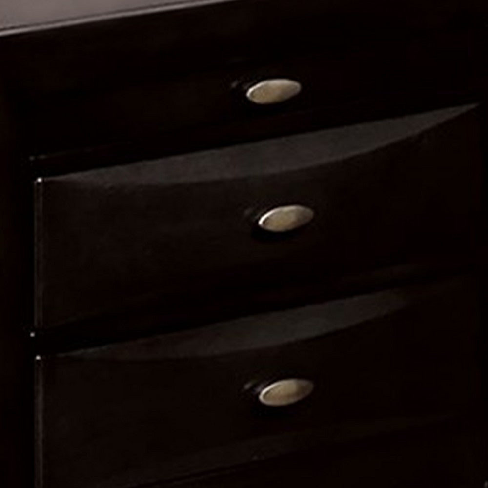 Benjara Simo Nightstand, Spacious Top, Metal Knobs, 3 Drawers, Black Solid Wood