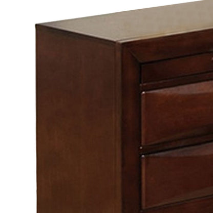 Benjara Simo Nightstand, Spacious Top, Nickel, 3 Drawers, Cherry Brown Solid Wood