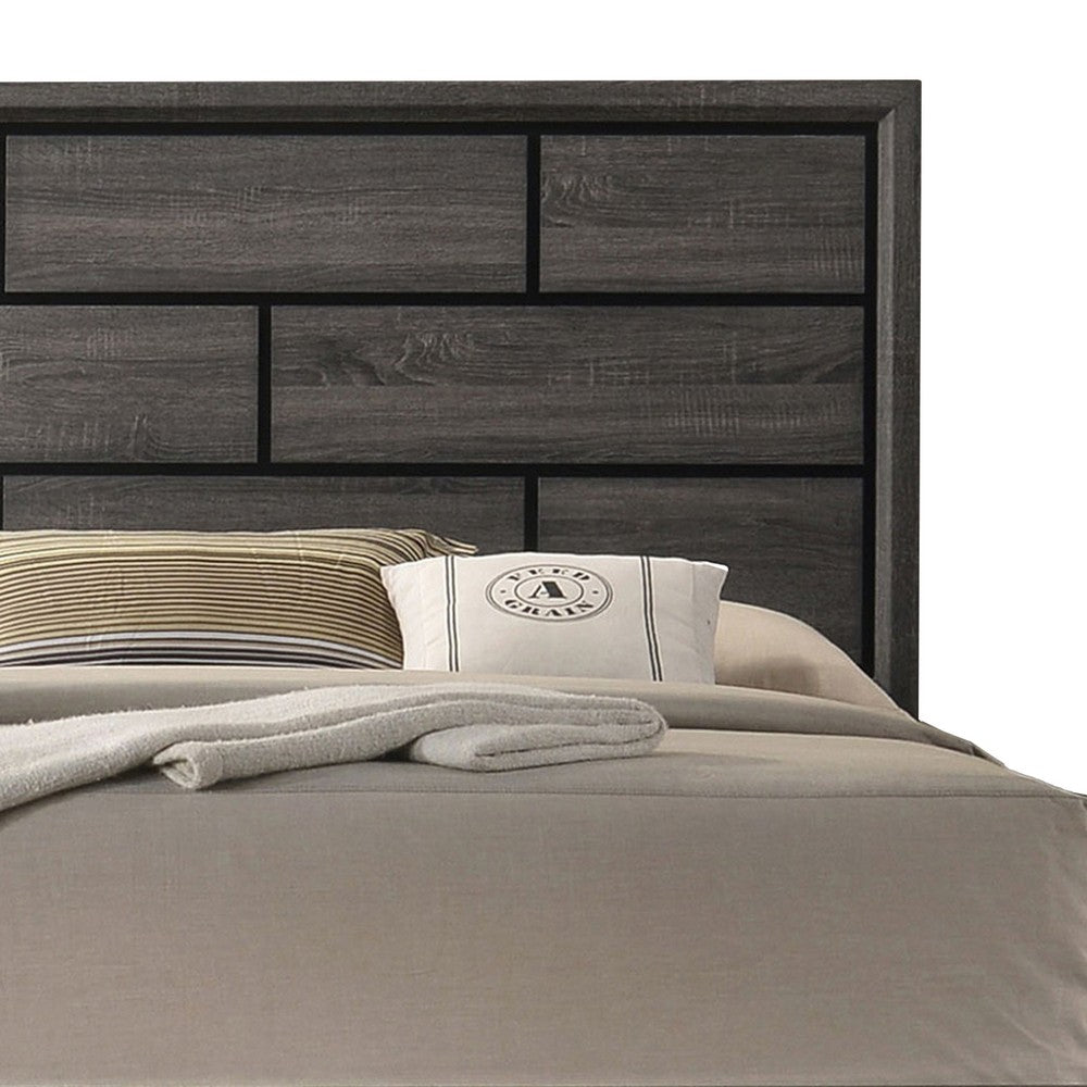 Benjara Erica Full Size Bed, Gray And Black Wood Finish, Panel Style Headboard