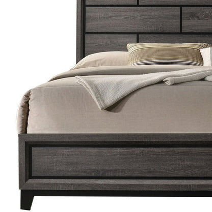 Benjara Erica Twin Size Bed, Gray And Black Wood Finish, Panel Style Headboard