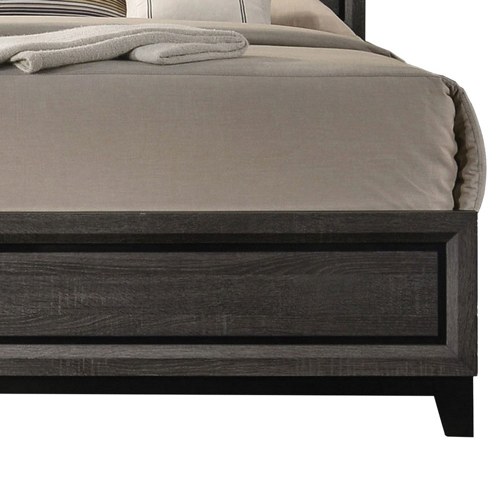 Benjara Erica Twin Size Bed, Gray And Black Wood Finish, Panel Style Headboard
