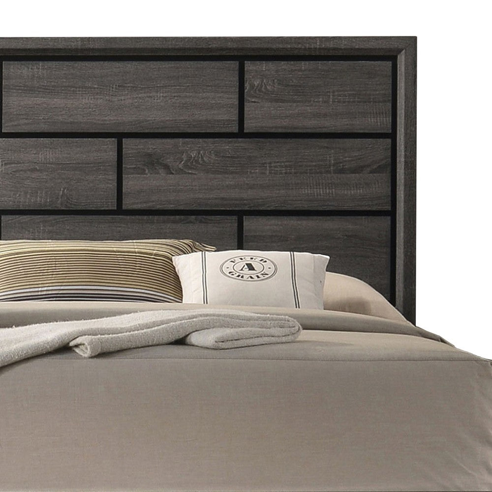 Benjara Erica Twin Size Bed, Gray And Black Wood Finish, Panel Style Headboard