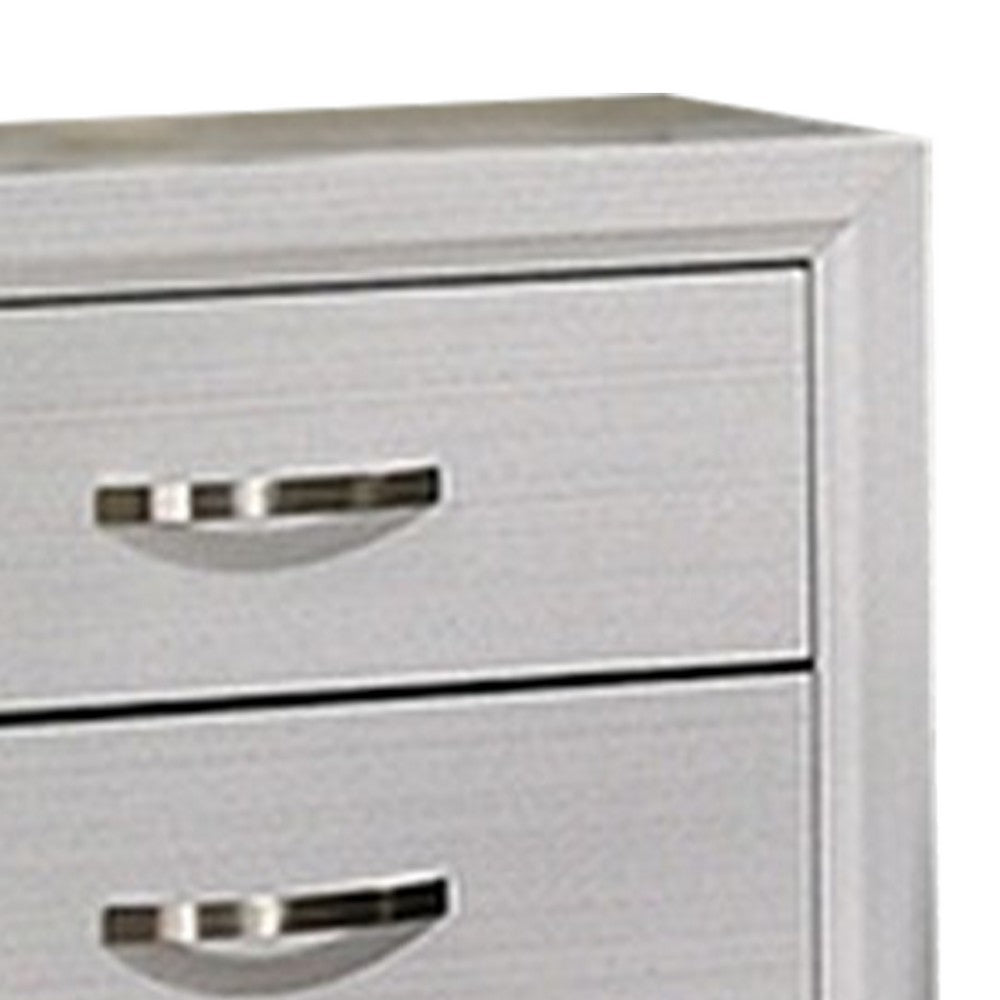 Benjara Erica Nightstand, 2 Drawers, White Wood Finished Frame, Metal Handles