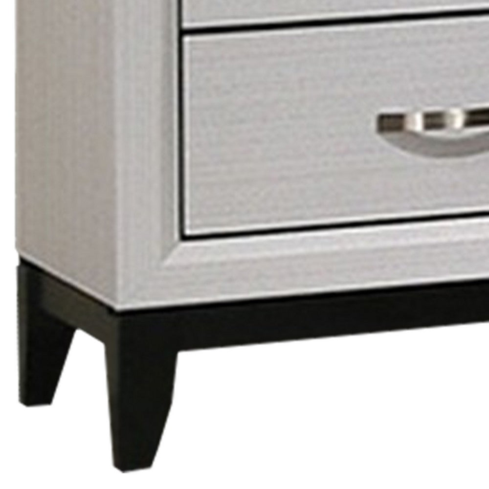 Benjara Erica Nightstand, 2 Drawers, White Wood Finished Frame, Metal Handles