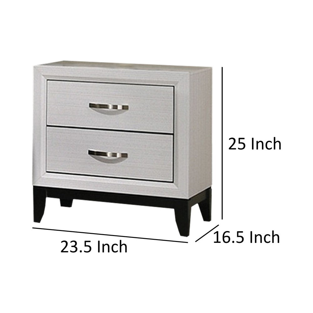 Benjara Erica Nightstand, 2 Drawers, White Wood Finished Frame, Metal Handles