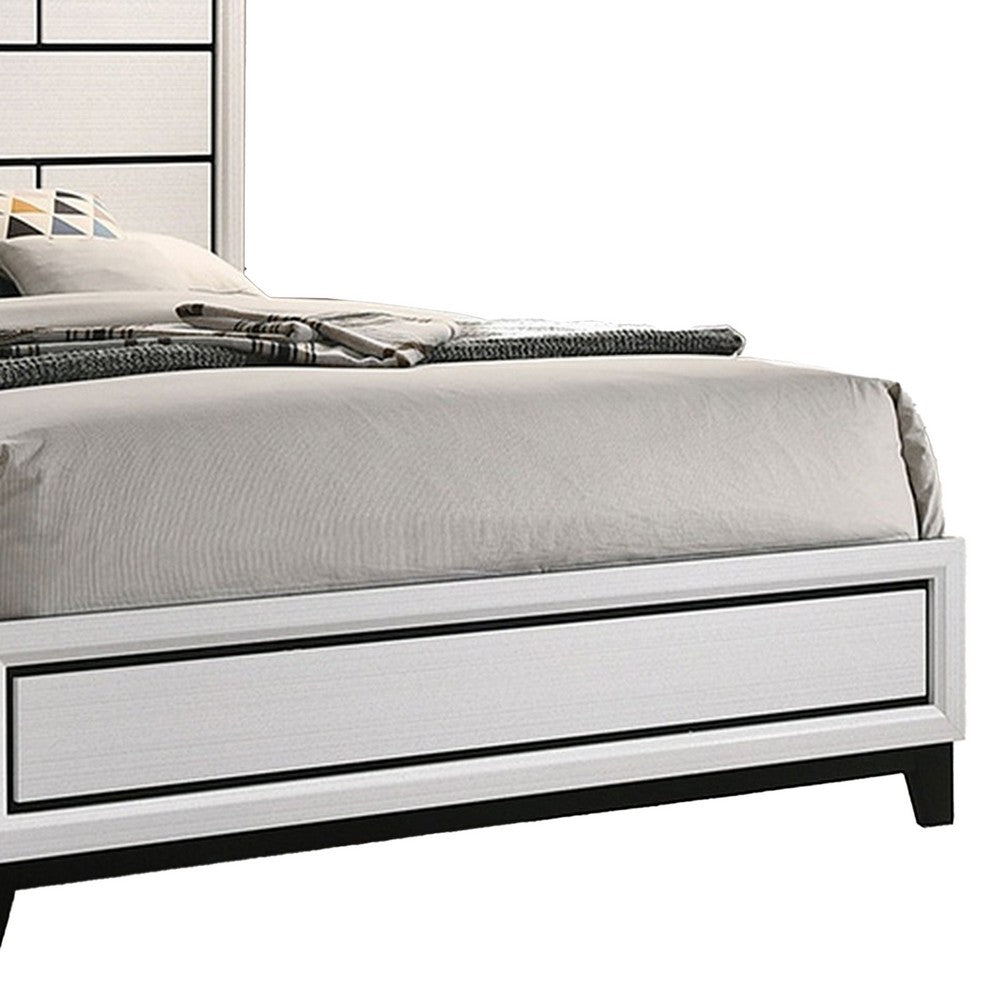Benjara Erica Queen Size Bed, White And Black Wood Finish, Panel Style Headboard