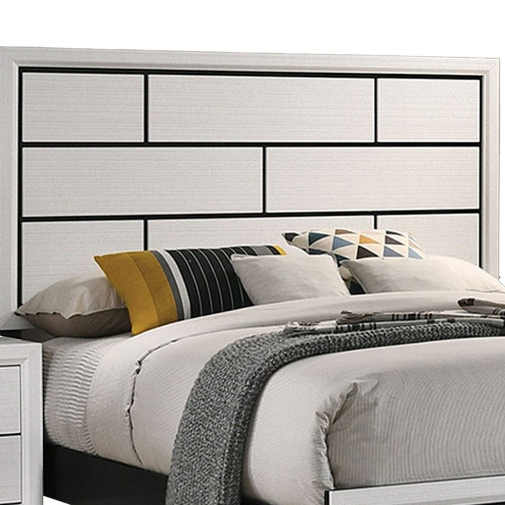 Benjara Erica Queen Size Bed, White And Black Wood Finish, Panel Style Headboard