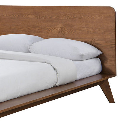 Benjara Stacy Queen Size Platform Bed, Panel Headboard, Walnut Brown Solid Wood